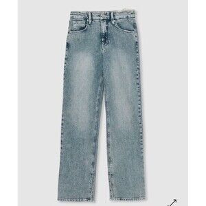 Good American Good Icon Split Hem Jeans Sz 12/31 Raw Waist Light Wash Straight